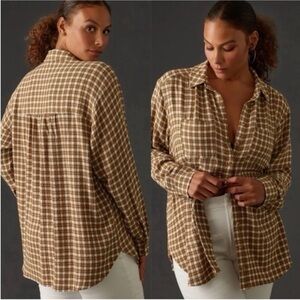 Anthropologie Pilcro The Hadley Relaxed Plaid Button Down Shirt Pink Green S